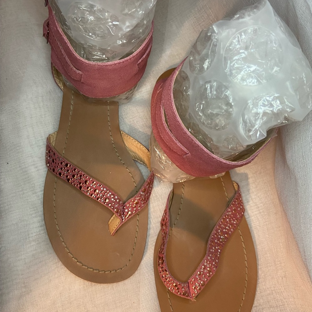 Pink Leather Thong Sandal with Gladiator Straps - 8.5